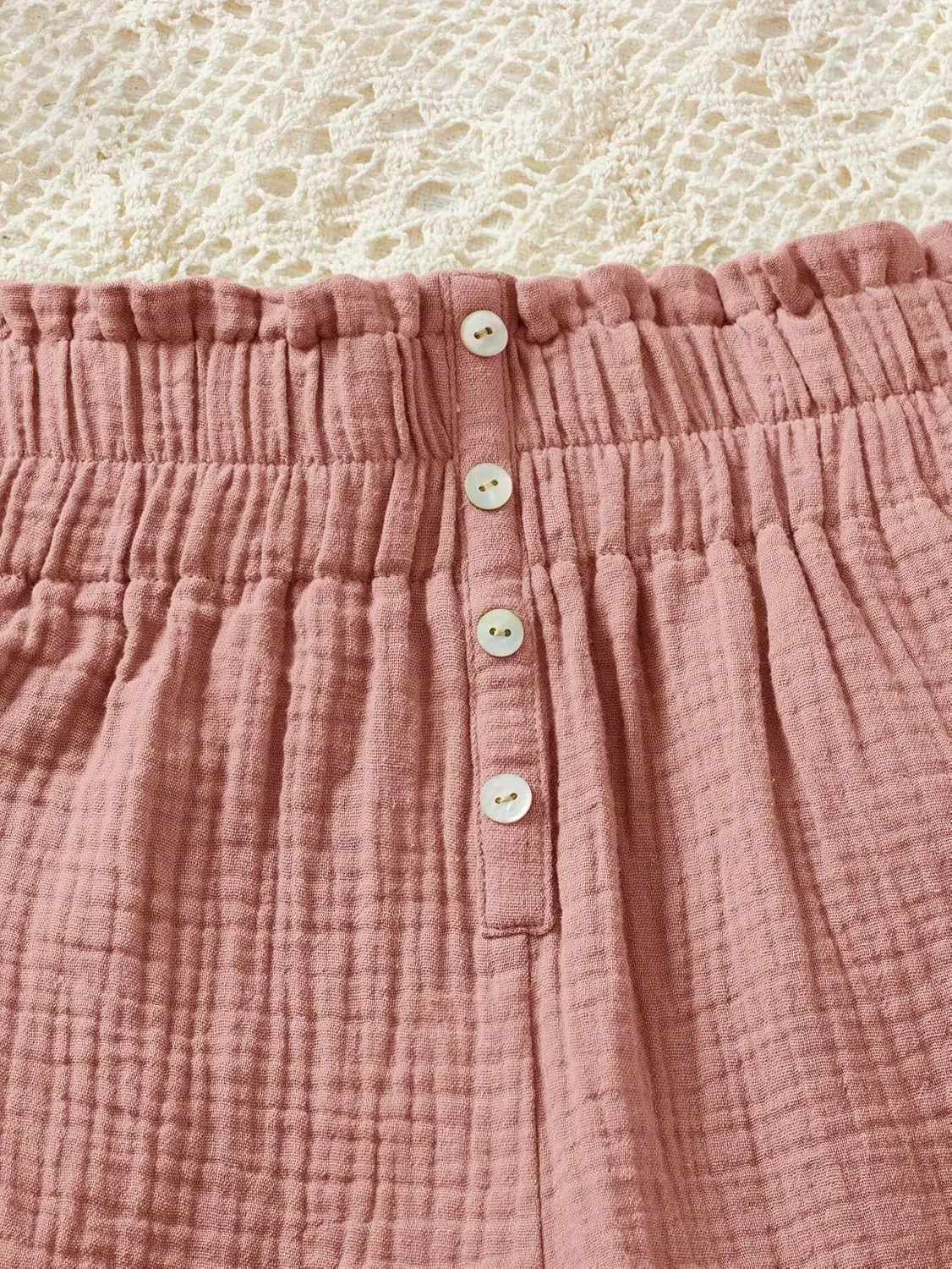 SweatyRocks Girl's Elastic Waist Solid Ruched Shorts Paperbag Waist Button Front Shorts
