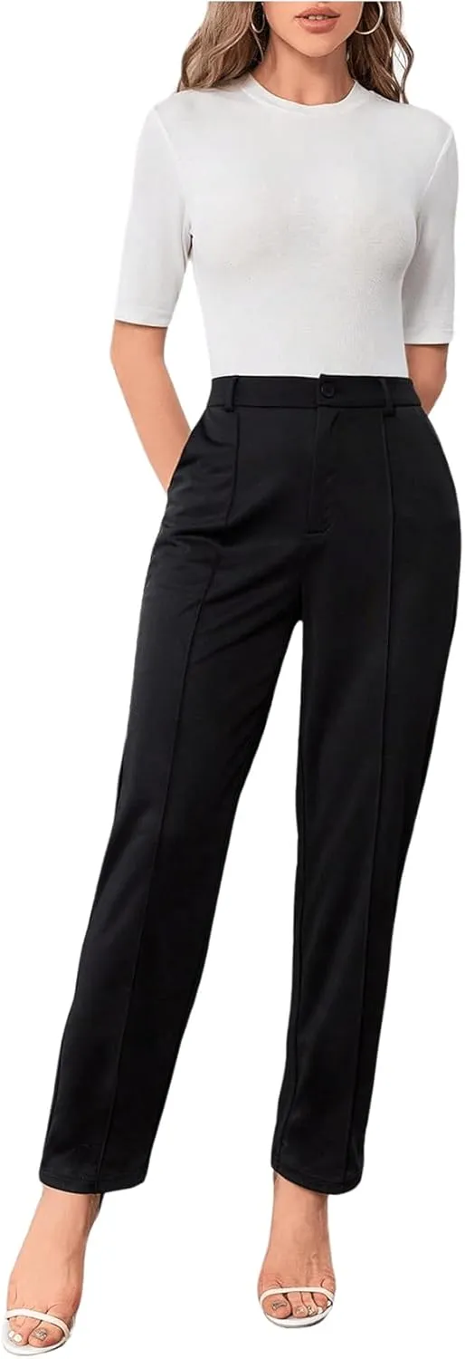 SweatyRocks Women's Vintage Plaid Casual Pocket Pants with Drawstring Elastic Waist