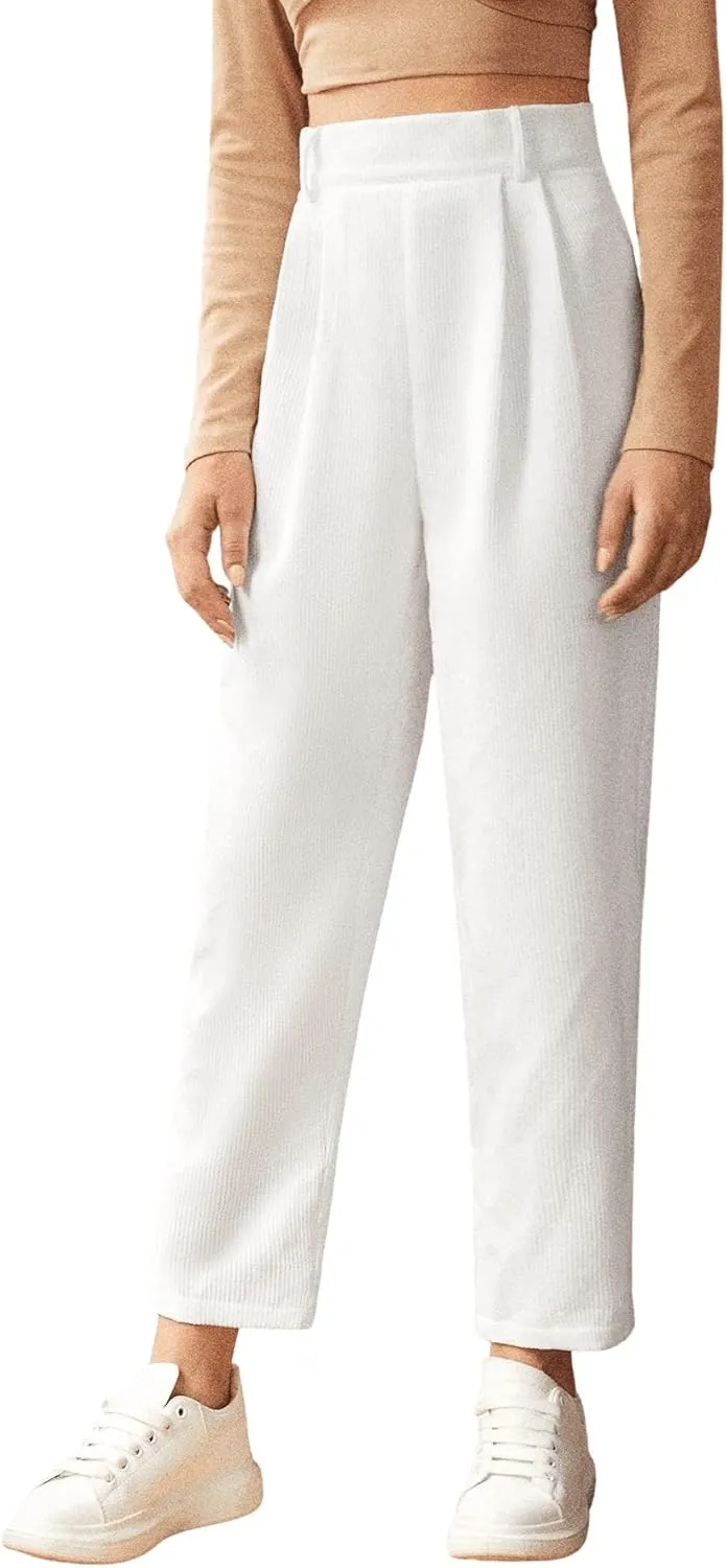 SweatyRocks Women's Vintage Plaid Casual Pocket Pants with Drawstring Elastic Waist
