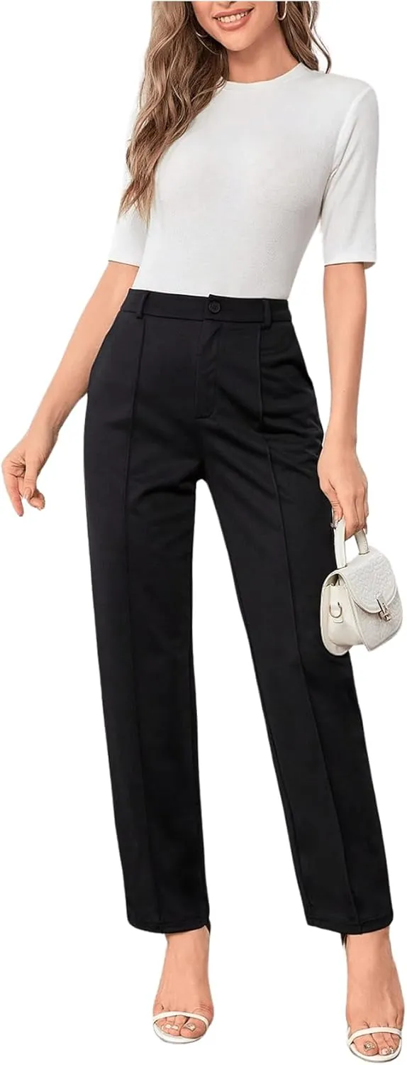 SweatyRocks Women's Vintage Plaid Casual Pocket Pants with Drawstring Elastic Waist