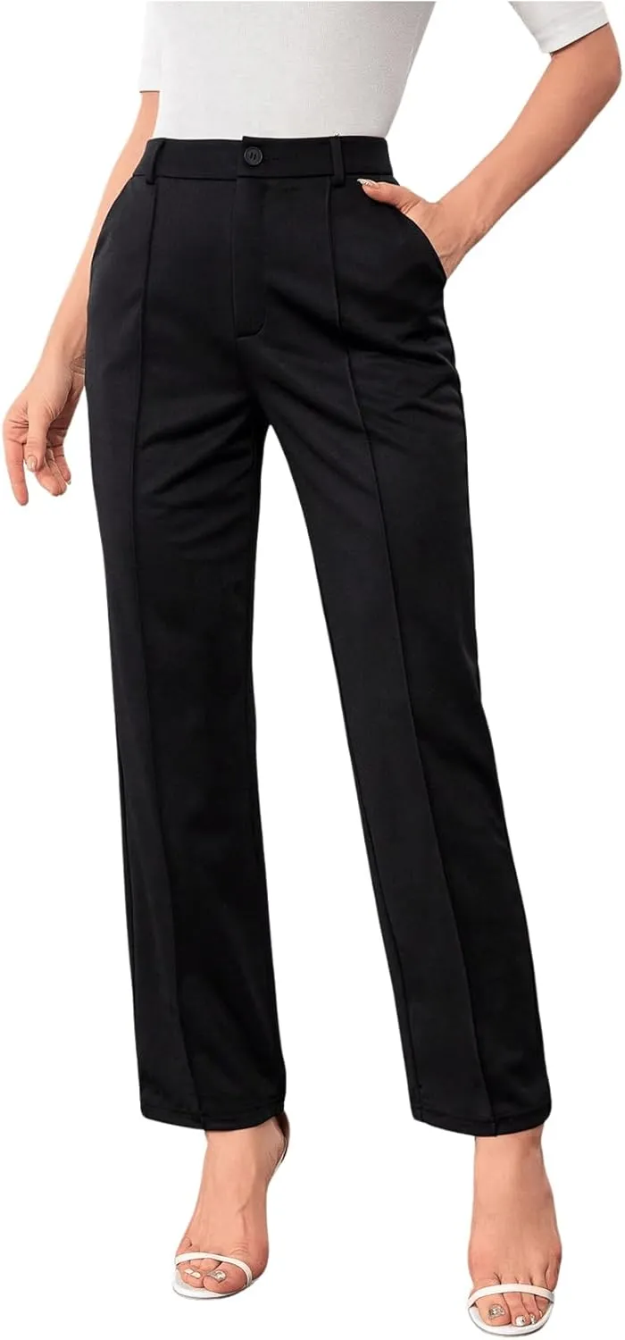 SweatyRocks Women's Vintage Plaid Casual Pocket Pants with Drawstring Elastic Waist