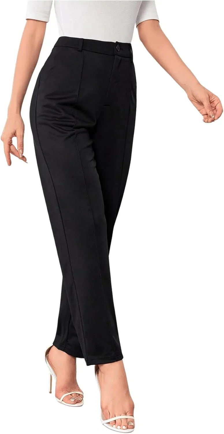 SweatyRocks Women's Vintage Plaid Casual Pocket Pants with Drawstring Elastic Waist