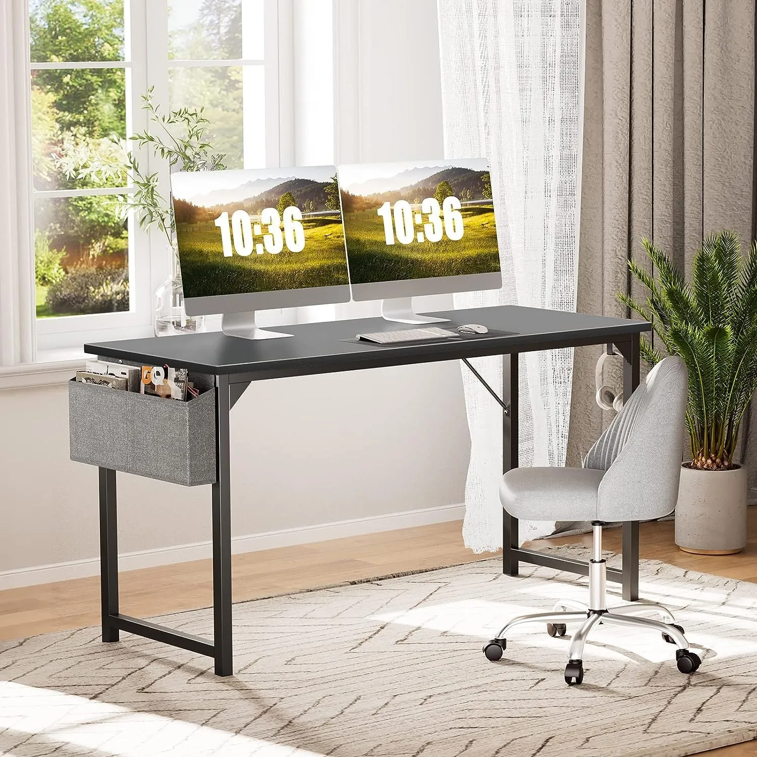 Sweetcrispy Computer Small Office Desk 32 Inch Kids Student Study Writing Work with Storage Bag & Headphone Hooks Modern Simple Home Bedroom Table - Basic Black