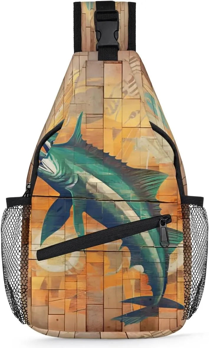 Swordfish Sling Bag Crossbody Sling Backpack for Women Men, Travel Hiking Chest Bag Daypack Ocean Swordfish Cross Body Sling Bags