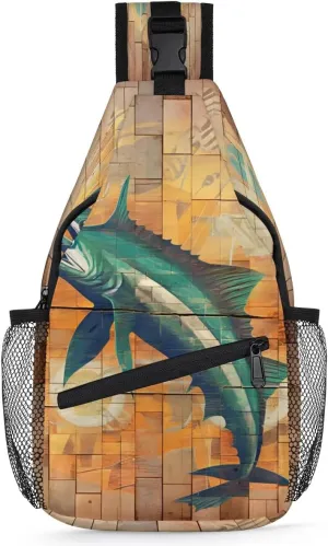 Swordfish Sling Bag Crossbody Sling Backpack for Women Men, Travel Hiking Chest Bag Daypack Ocean Swordfish Cross Body Sling Bags