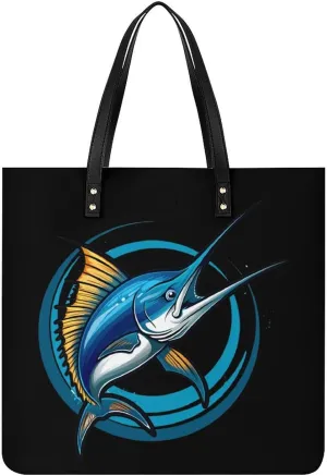 Swordfish Sport Fishing Marlin Sailfish Billfish Top Handle Satchel Handbags PU Leather Tote Bags Shoulder Bags for Women