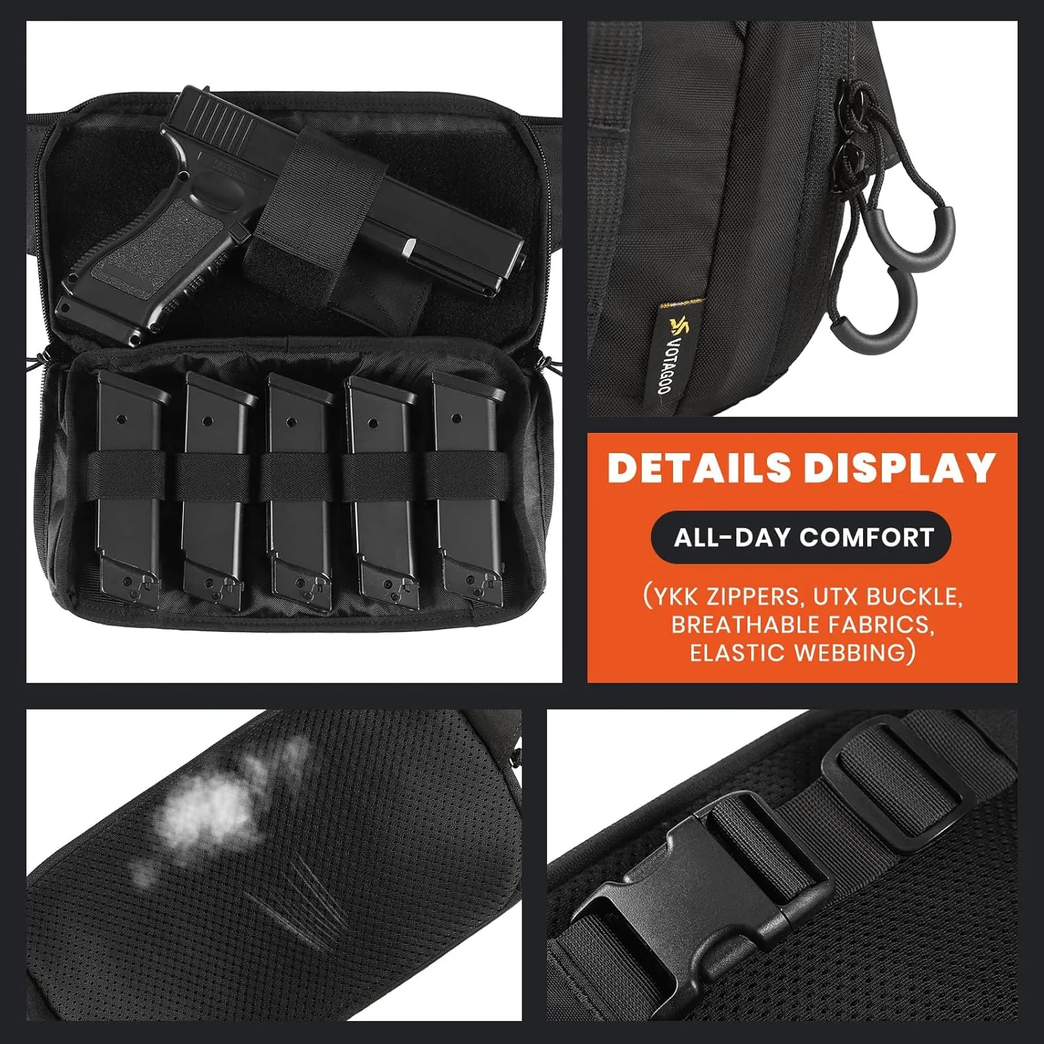 Tactical CCW Fanny Bag, Concealed Carry Fanny Pack w/Adjustable Waist Belt Tactical Waist Bag Handgun Pouch with Universal Pistol Holster, Everyday Hip Pack for Men Travel Outdoor (Black)