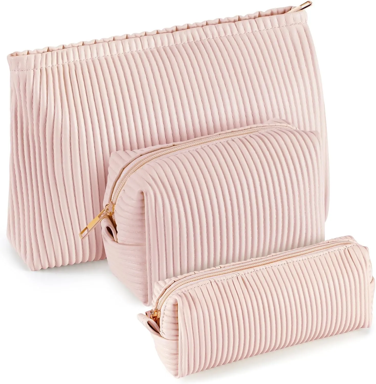 Talltalk 3 Pcs Cosmetic Bags Makeup Bag for Women Portable Travel Toiletry Cosmetic Pouch Cute Bag Accessories Brushes Storage Organizer for Daily Use, 3 Sizes (Sweet,PU Leather)