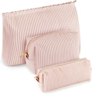 Talltalk 3 Pcs Cosmetic Bags Makeup Bag for Women Portable Travel Toiletry Cosmetic Pouch Cute Bag Accessories Brushes Storage Organizer for Daily Use, 3 Sizes (Sweet,PU Leather)