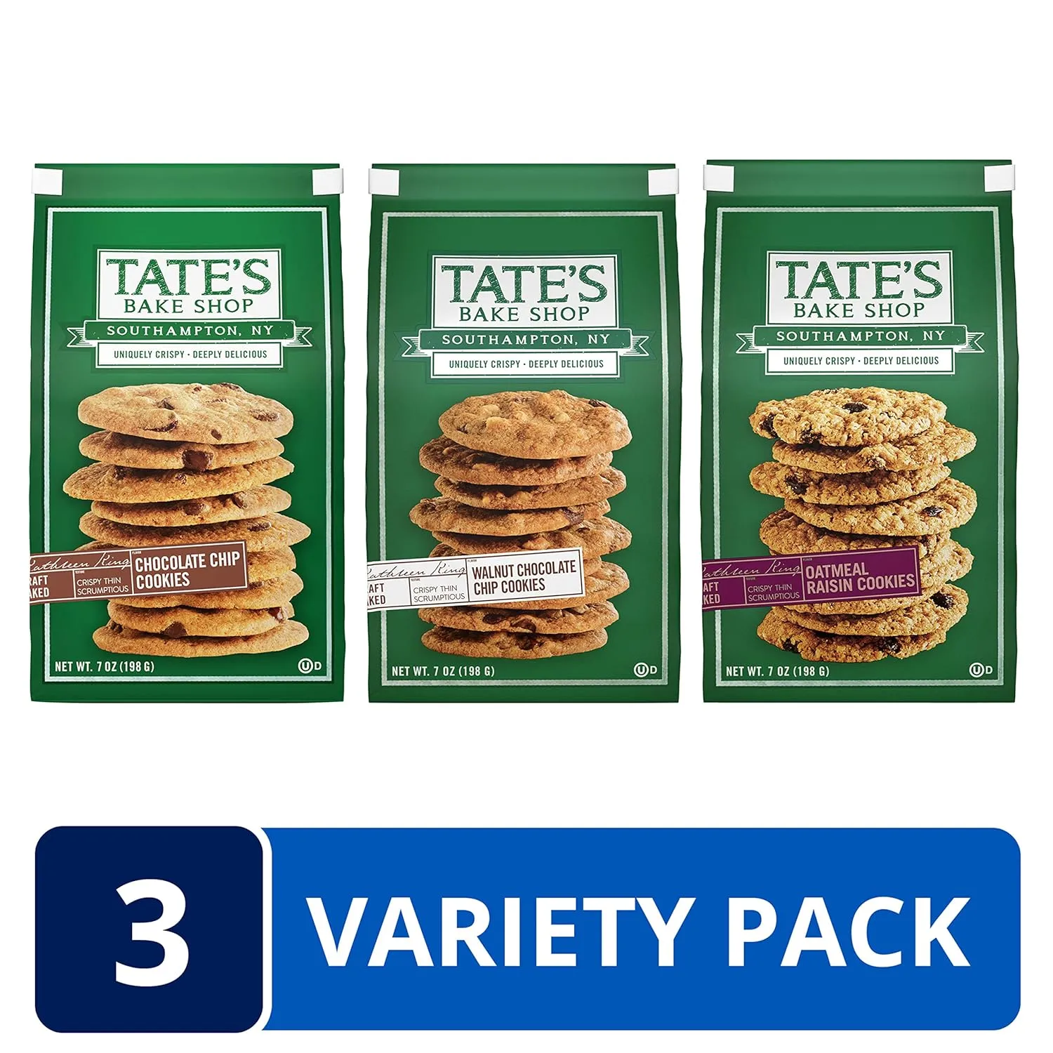 Tate's Bake Shop Variety Pack - Oatmeal Raisin, Chocolate Chip Walnut & Chocolate Cookies, 3 - 7 oz Bags