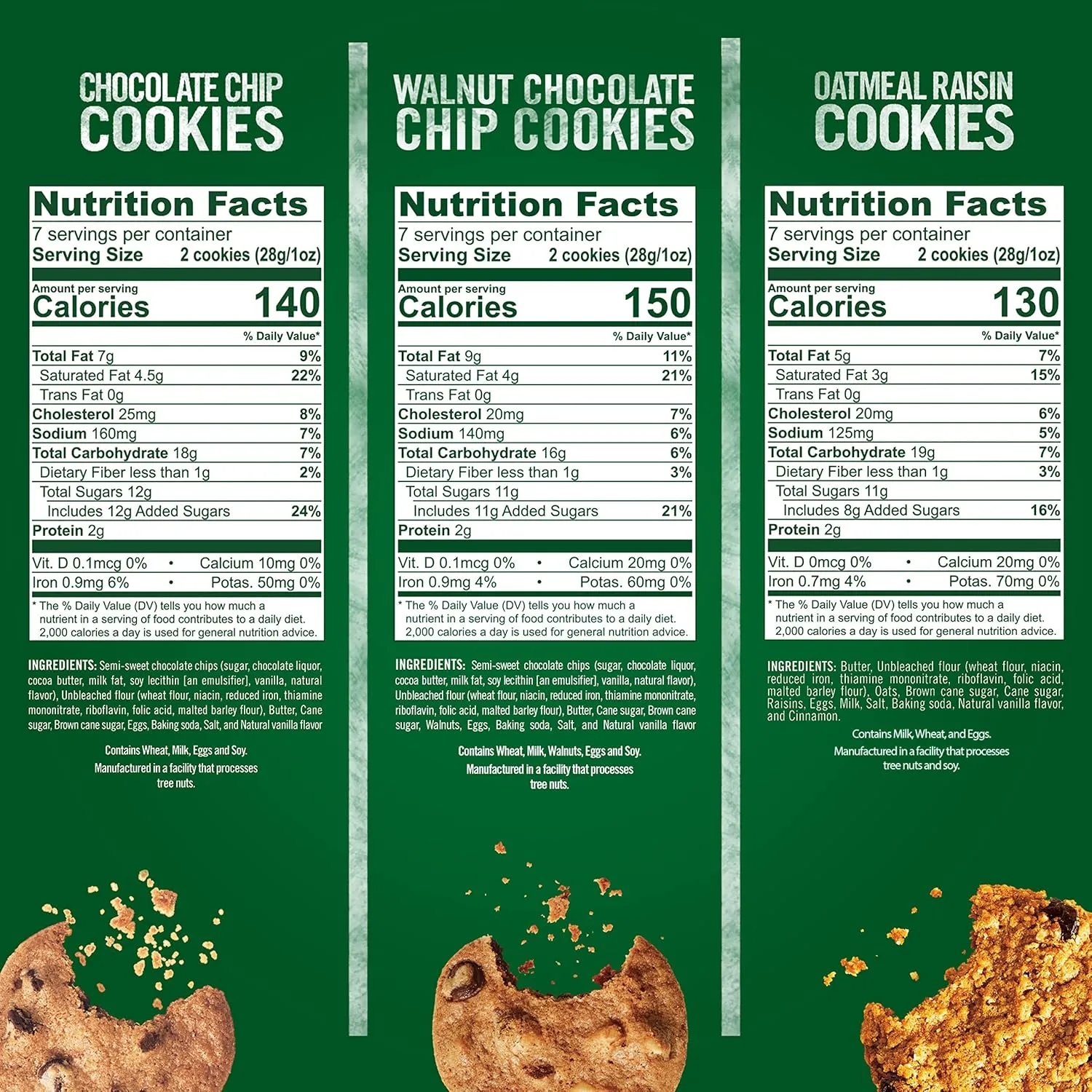 Tate's Bake Shop Variety Pack - Oatmeal Raisin, Chocolate Chip Walnut & Chocolate Cookies, 3 - 7 oz Bags
