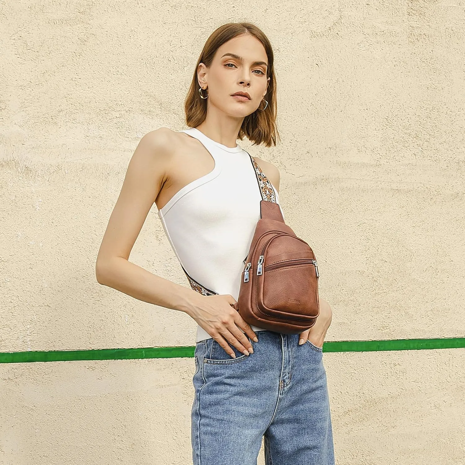 Telena Sling Bag for Women Crossbody Bags Purse for Women Vegan Leather Fanny Pack with Adjustable Strap