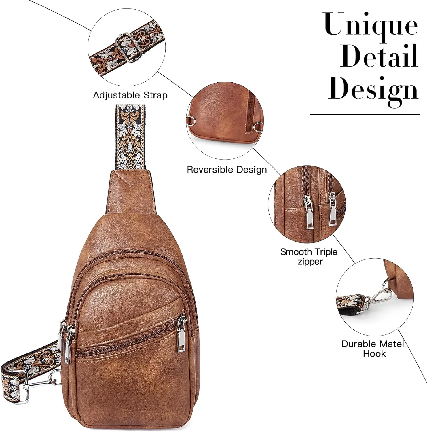 Telena Sling Bag for Women Crossbody Bags Purse for Women Vegan Leather Fanny Pack with Adjustable Strap