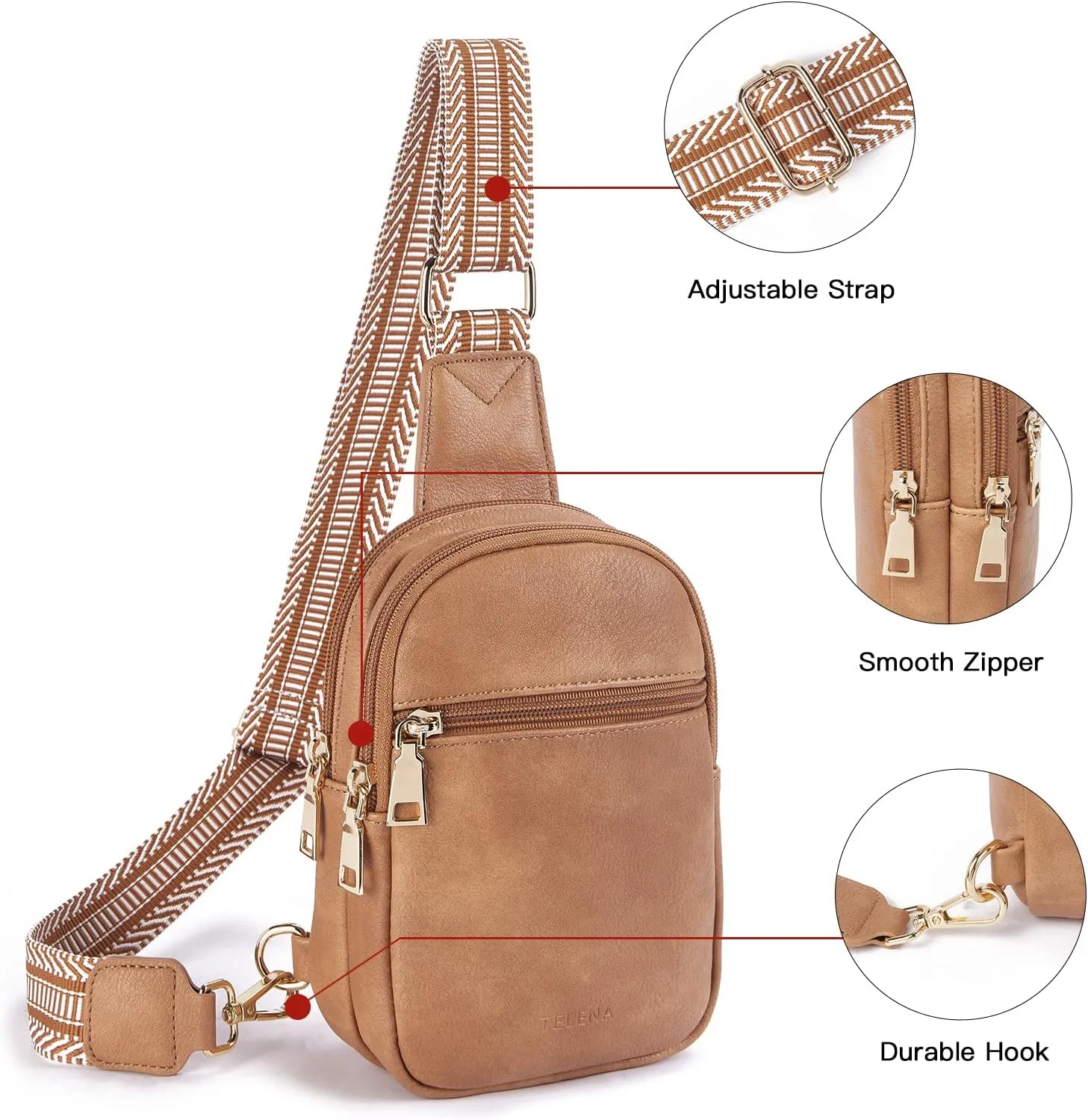 Telena Small Sling Bag for Women Vegan Leather Fashionable Fanny Pack Crossbody Bags for Women for Travel