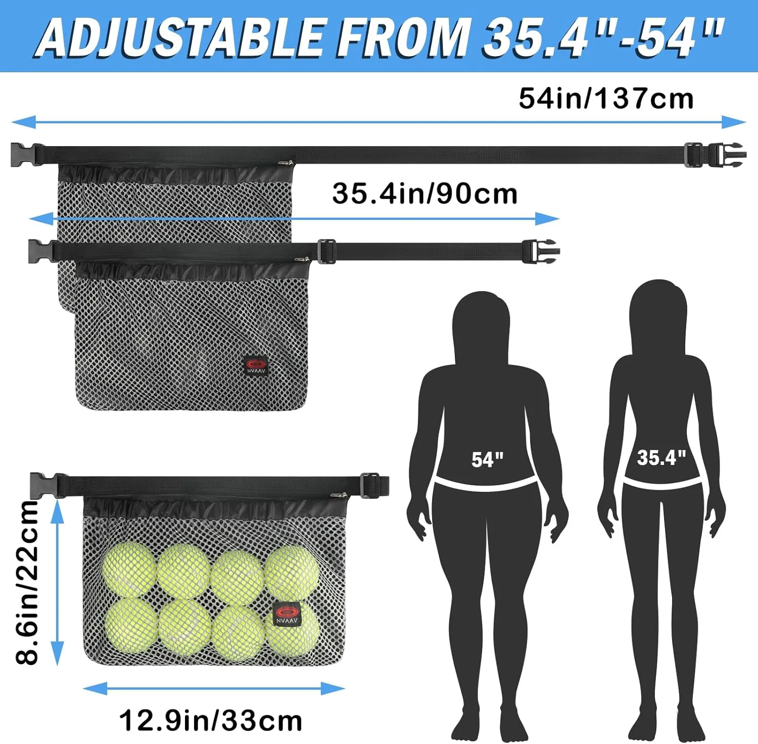 Tennis Ball Band Holder, Pickleball Ball Waist Bag with Adjustable Belt, Tennis Waist Storage Pouch, Mesh Waist Hip Ball Bag Pouch Carrier, Holding 8-10 Balls for Tennis, Pickleball, Golf Accessories