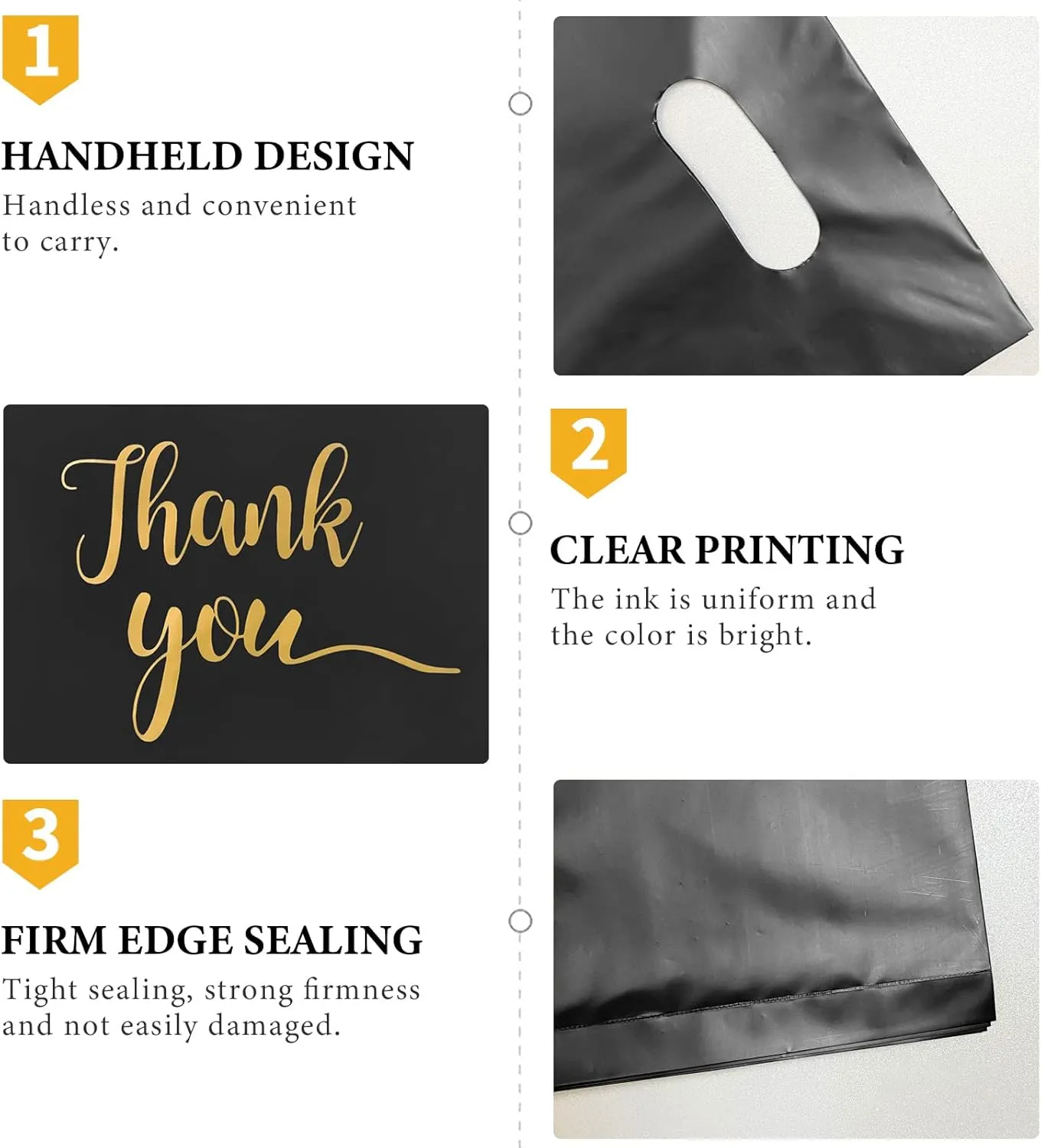 Thank You Bags for Business Small, Plastic Merchandise Bags Extra Thick Retail Shopping Bag with Handle 3 Sizes Thank You Reusable Bag for Merchandise Clothes Boutique Gift
