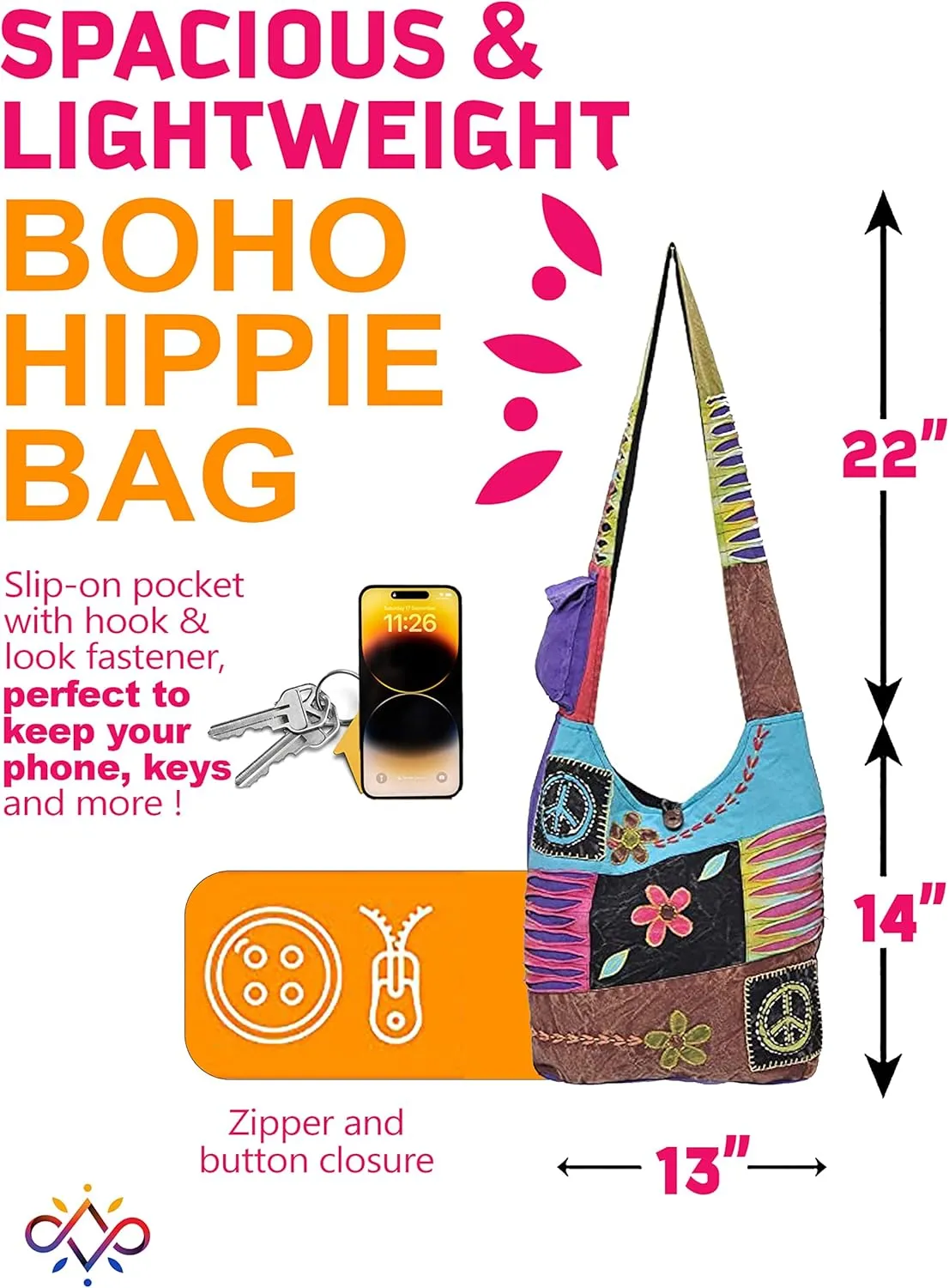 THE COLLECTION ROYAL Hobo Crossbody Bags for Women, Boho Purse, Boho Bag | Hippie Bag, Indie Tote Bag, Cloth Purse for Women