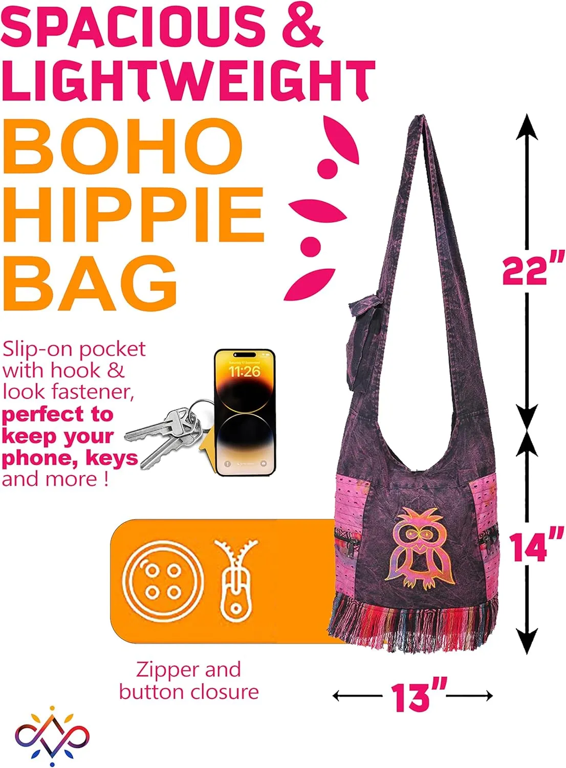 THE COLLECTION ROYAL Hobo Crossbody Bags for Women, Boho Purse, Boho Bag | Hippie Bag, Indie Tote Bag, Cloth Purse for Women