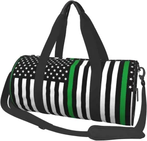 Thin Green Line Flag Duffel Tote for Men and Women Backpacking Travel and Storage Shoulder Bag