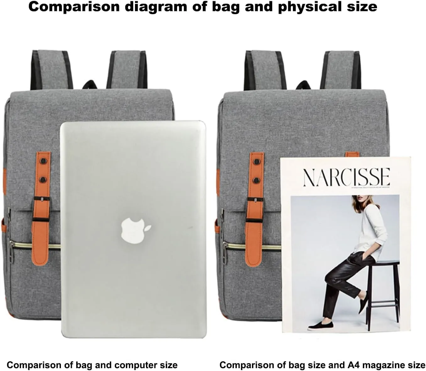 Three piece backpack with large capacity simple business computer bag USB charging, travel backpack,black