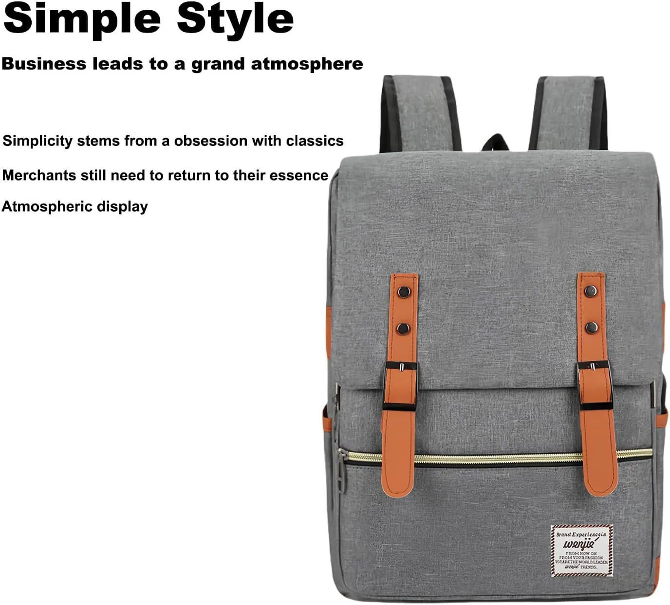 Three piece backpack with large capacity simple business computer bag USB charging, travel backpack,black