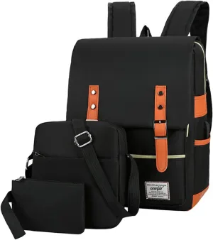 Three piece backpack with large capacity simple business computer bag USB charging, travel backpack,black