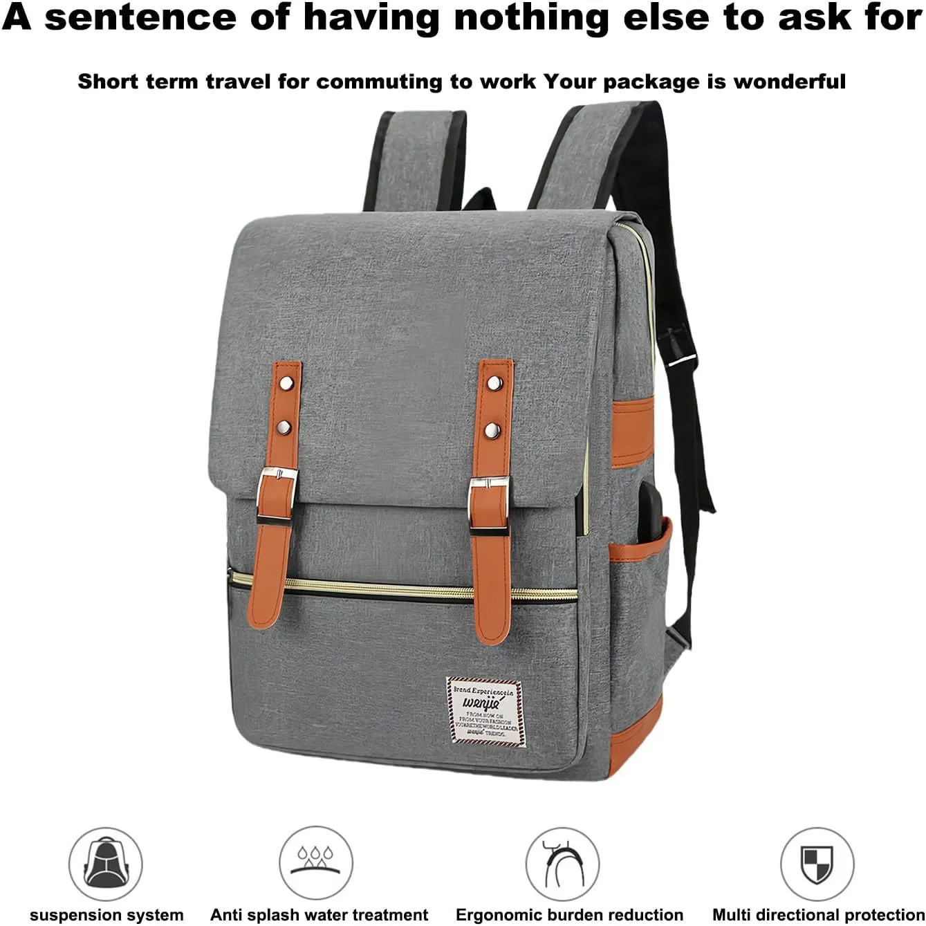 Three piece backpack with large capacity simple business computer bag USB charging, travel backpack,black