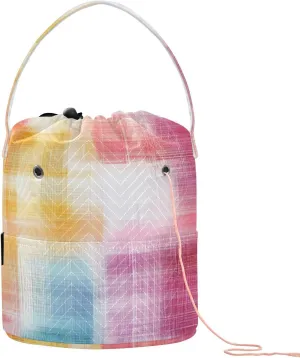 Tie Dye Plaid Abstract Multicolor Crochet Yarn Bag Crochet Carrier Bag Portable Travel Bag for Knitting Kit Craft Storage