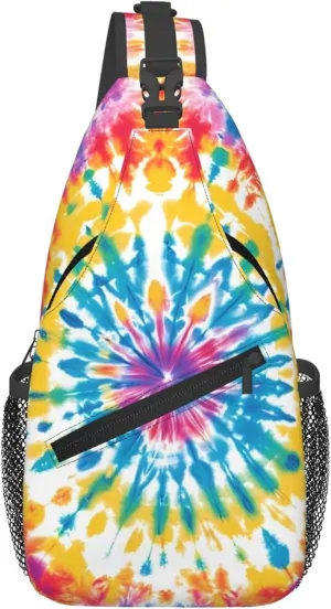 Tie Dye Rainbow Sling Bag for women and Men, Abstract Swirl Crossbody Chest Bag Water Resistant, Lightweight Sling Purse for Travel Hiking Gym Everyday Use