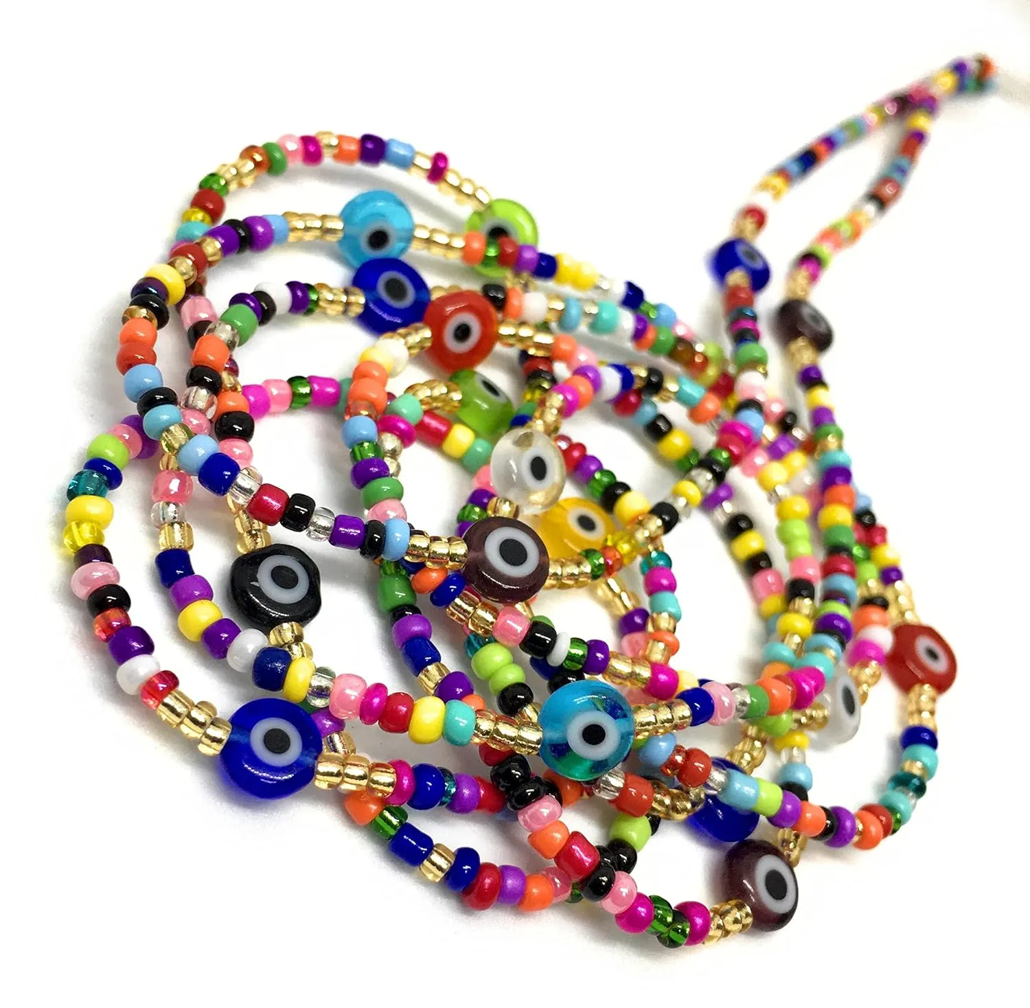 Tie on Waist beads, 43 inches Belly Bead, Evil Eye Belly Chains, Waistbead Choose Color, African Waist Chain, bellybead (Multicolor)