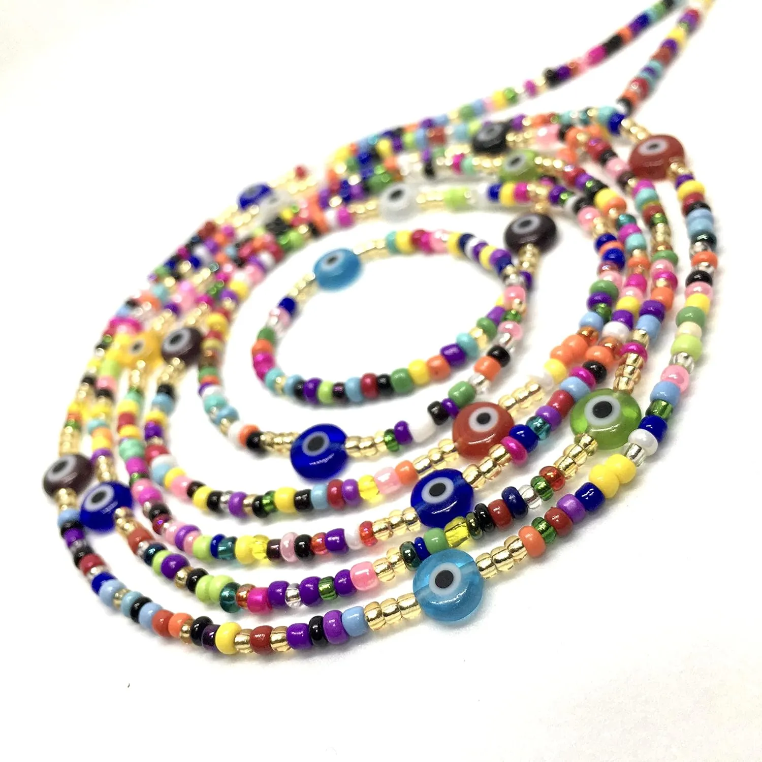 Tie on Waist beads, 43 inches Belly Bead, Evil Eye Belly Chains, Waistbead Choose Color, African Waist Chain, bellybead (Multicolor)