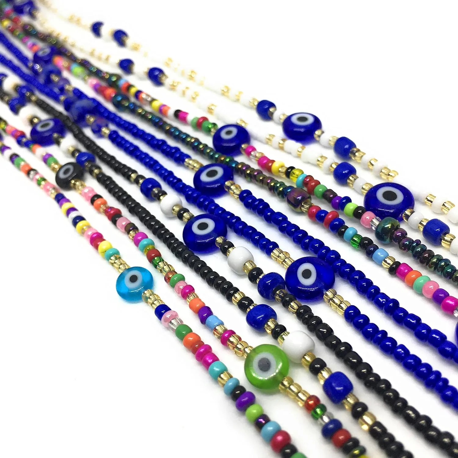Tie on Waist beads, 43 inches Belly Bead, Evil Eye Belly Chains, Waistbead Choose Color, African Waist Chain, bellybead (Multicolor)