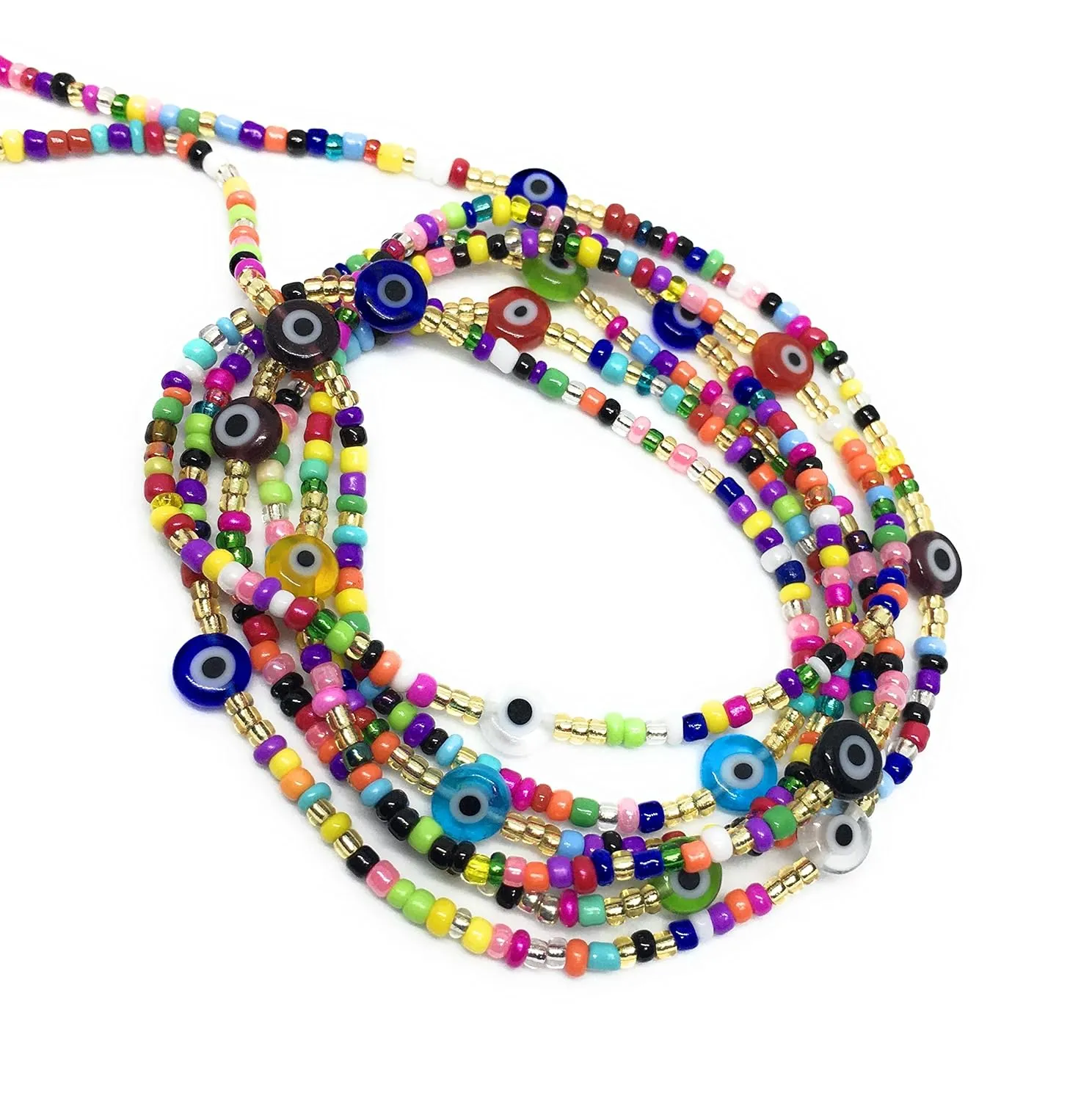 Tie on Waist beads, 43 inches Belly Bead, Evil Eye Belly Chains, Waistbead Choose Color, African Waist Chain, bellybead (Multicolor)