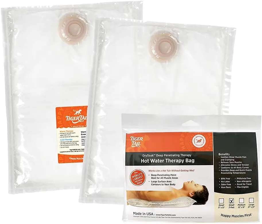 Tiger Tail DrySoak Hot Water Therapy Bags, Small (1 Gallon) - 2 Pack, Made in USA (Sister Brand Fomentek)