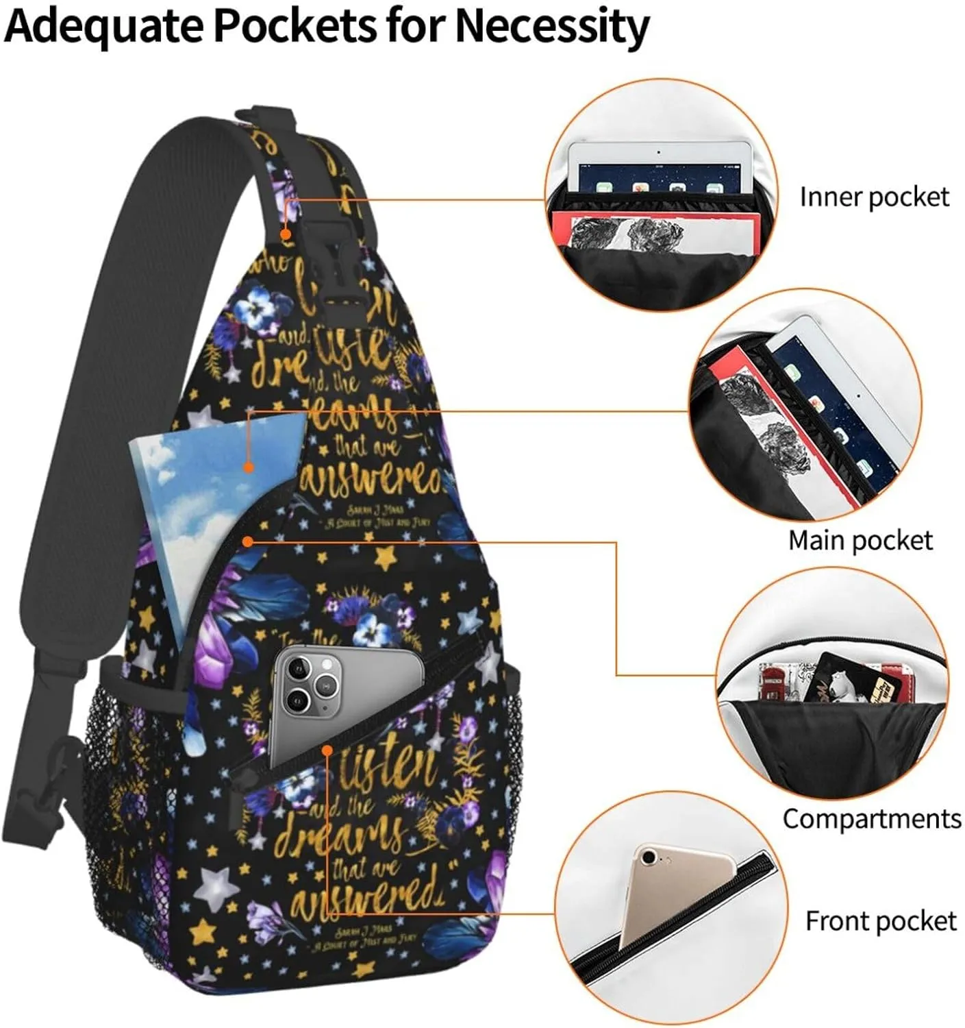 To The Stars Chest Sling Bag Crossbody Shoulder Backpack Bag Gym Cycling Travel Hiking Daypack Cross Bag