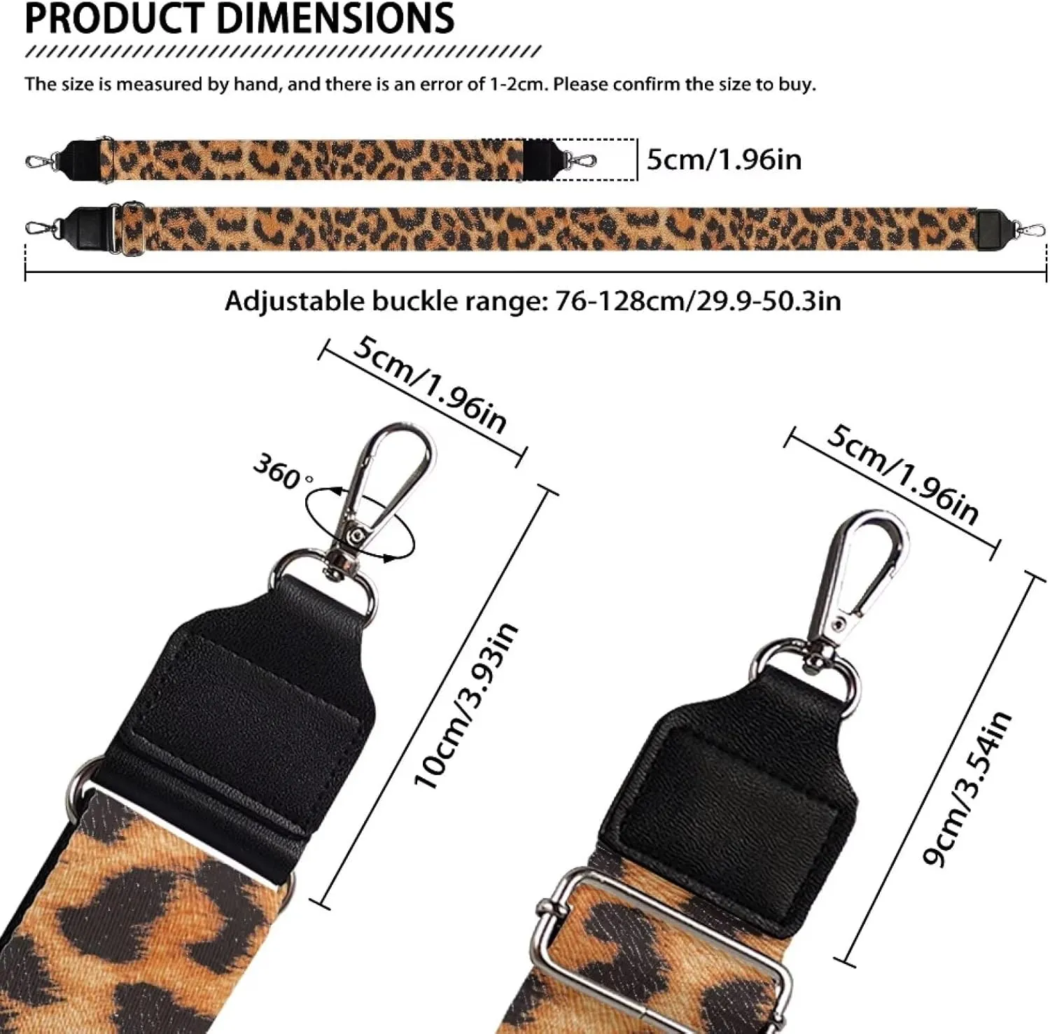 TODIYADDU Cheetah Leopard Print Bag Straps Replacement Crossbody Silver Metals Strap for Bag Womens Crossbody Adjustable Straps Guitar Strap Purse Bag Fit for Photography Enthusiast Handbag Wallet