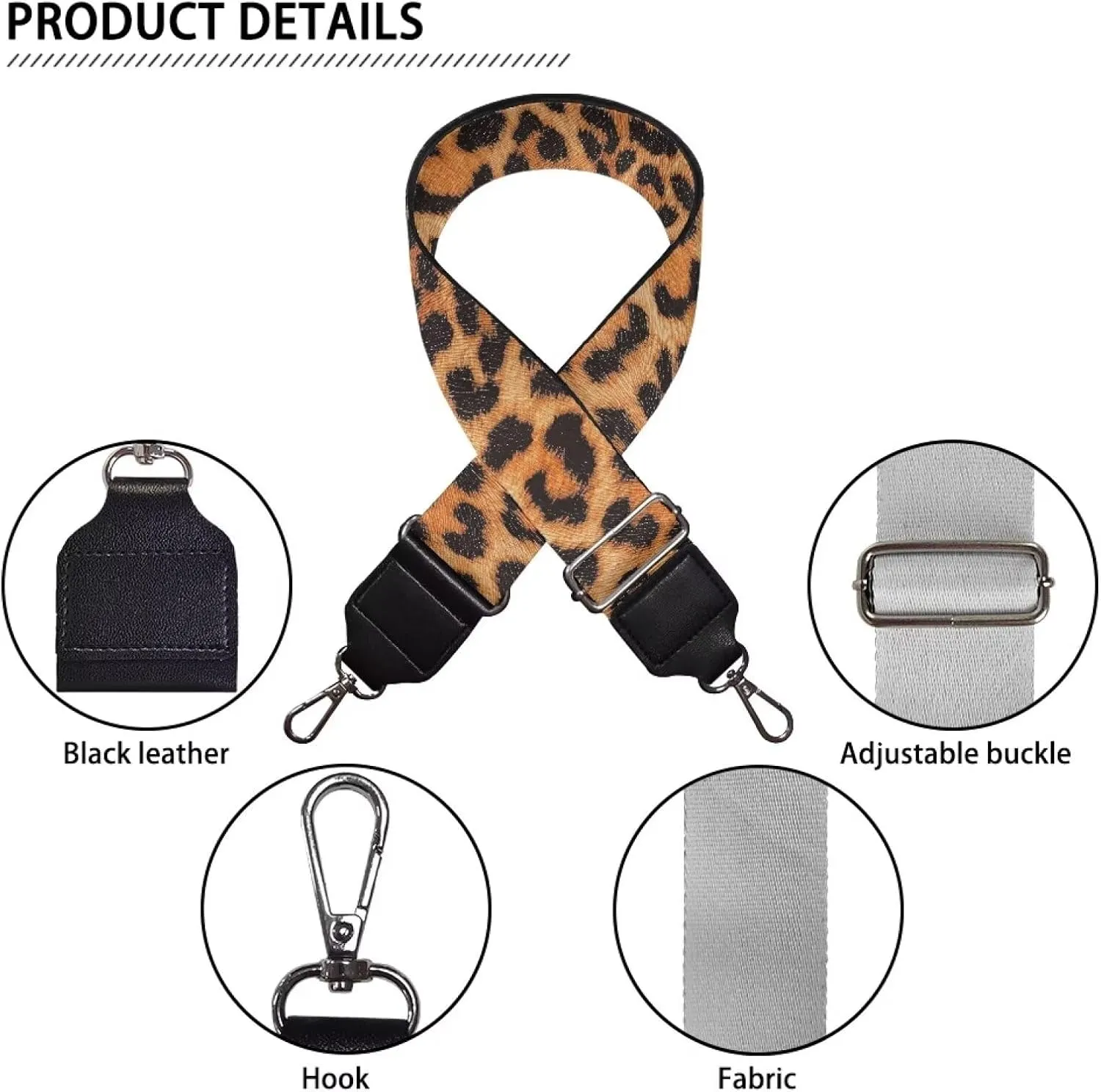 TODIYADDU Cheetah Leopard Print Bag Straps Replacement Crossbody Silver Metals Strap for Bag Womens Crossbody Adjustable Straps Guitar Strap Purse Bag Fit for Photography Enthusiast Handbag Wallet