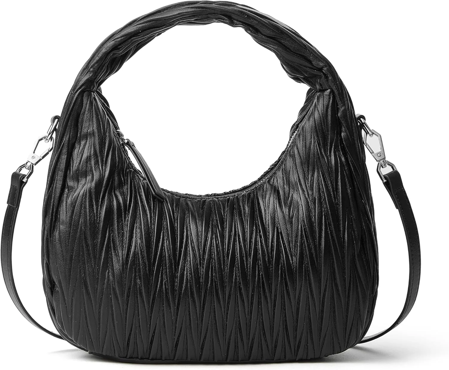 Top Handle Clutch Purse for Women Soft Pleated Tote Purse and Hobo Bag with Long Adjustable Shoulder Strap