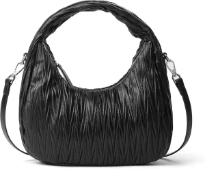 Top Handle Clutch Purse for Women Soft Pleated Tote Purse and Hobo Bag with Long Adjustable Shoulder Strap