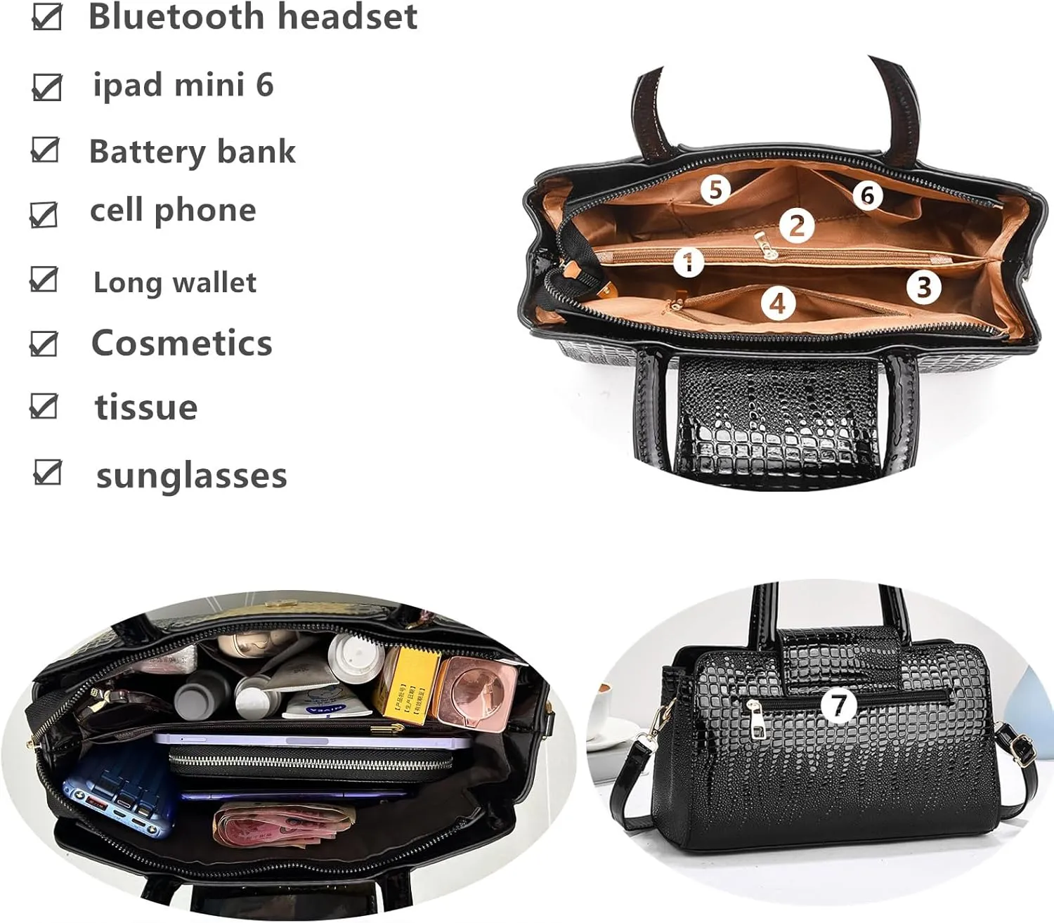 Top handle Satchel bags Shoulder Crossbody Purse Retro Crocodile Hobo Handbag Cluth Purse for Women