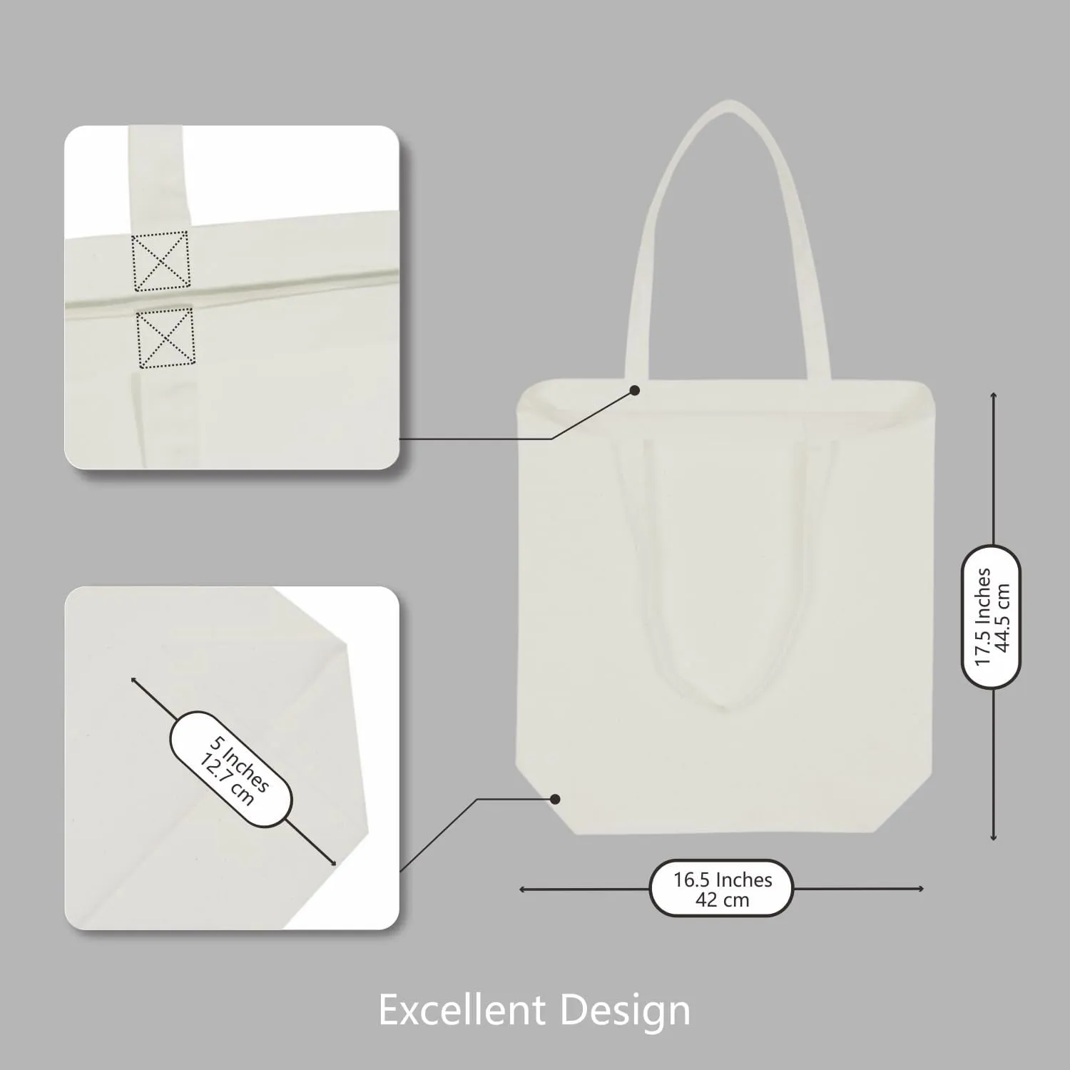 TOPDesign 2 | 6 | 12 Pack Super Strong Large 17.5"x16.5"x5" 10oz Cotton Canvas Tote, Reusable Grocery Shopping Bag, Blank Natural Bags for Crafts, DIY Your Creative Designs (Pack of 2)