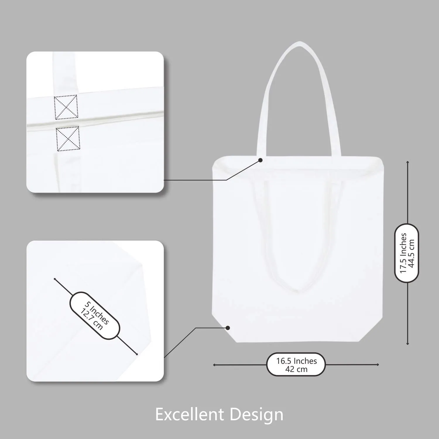 TOPDesign 2 | 6 | 12 Pack Super Strong Large 17.5"x16.5"x5" 10oz Cotton Canvas Tote, Reusable Grocery Shopping Bag, Blank White Bags for Crafts, DIY Your Creative Designs (Pack of 2)
