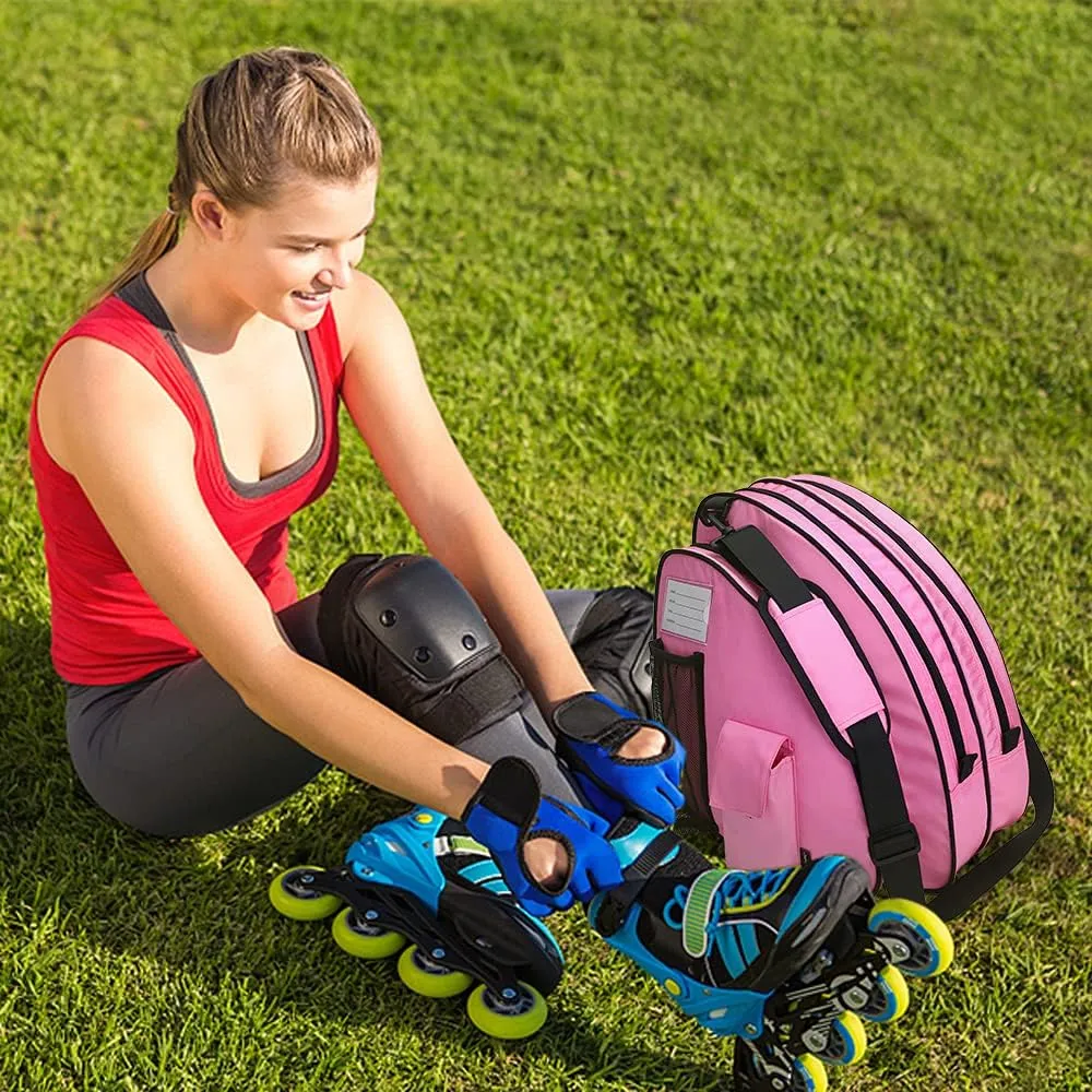 TOPOWN Premium Ice Skate Bag - Roller Skates & Blades Bag for Men & Women - Black & Rose Red
