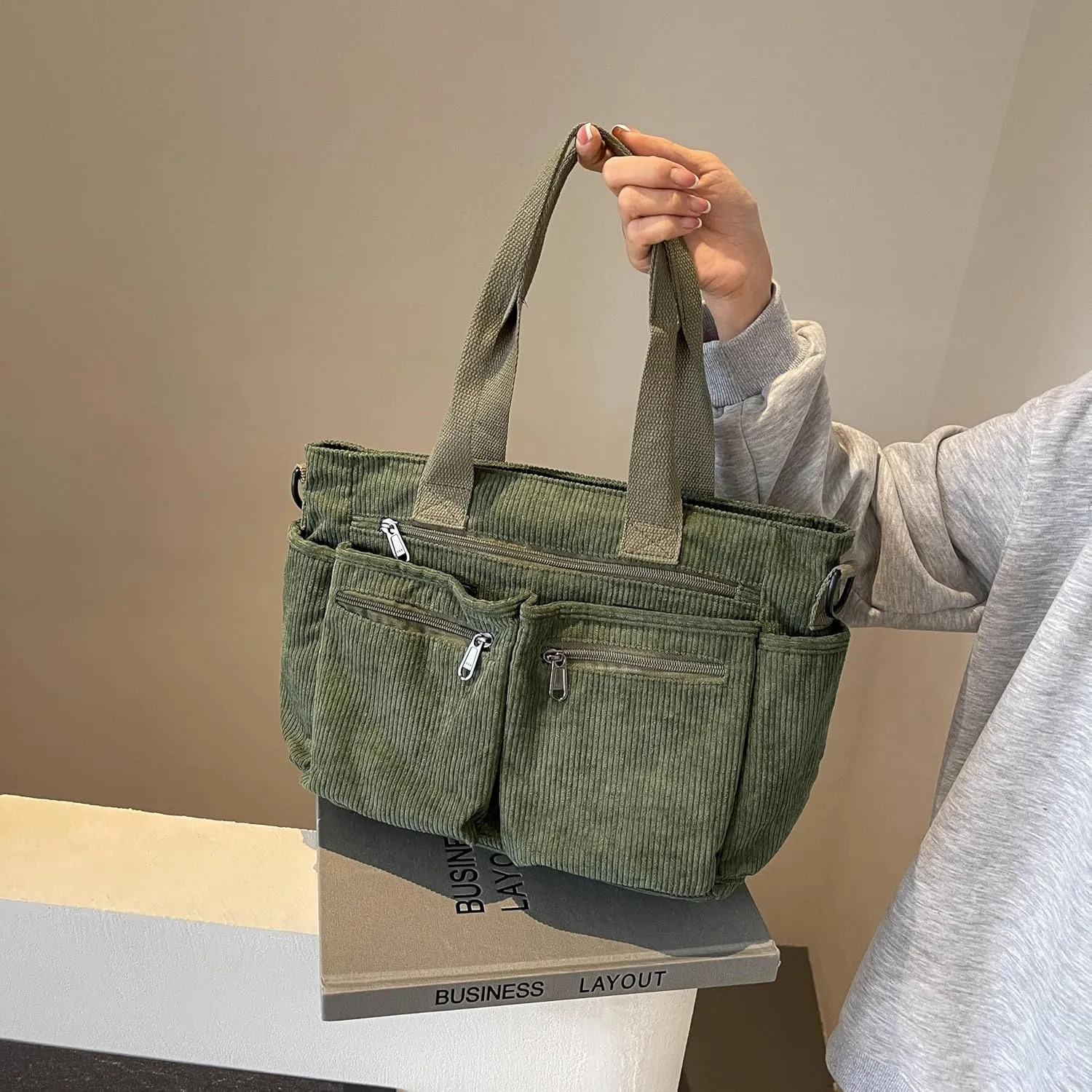 Tote Bag for Women, Corduroy Crossbody Purse, Travel Shoulder Bag, Work Handbag, Everyday Hobo Tote Bag for School