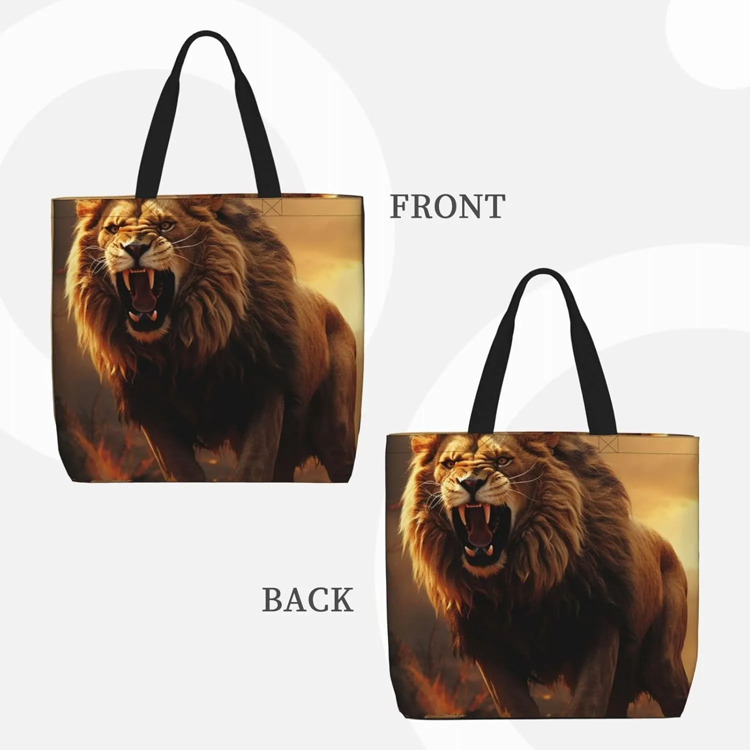 Tote Bag for Women Grocery Bag Reusable Shopping Bag Angry Roaring Lion Handbag Foldable Shoulder Bag
