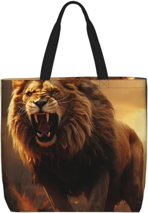 Tote Bag for Women Grocery Bag Reusable Shopping Bag Angry Roaring Lion Handbag Foldable Shoulder Bag