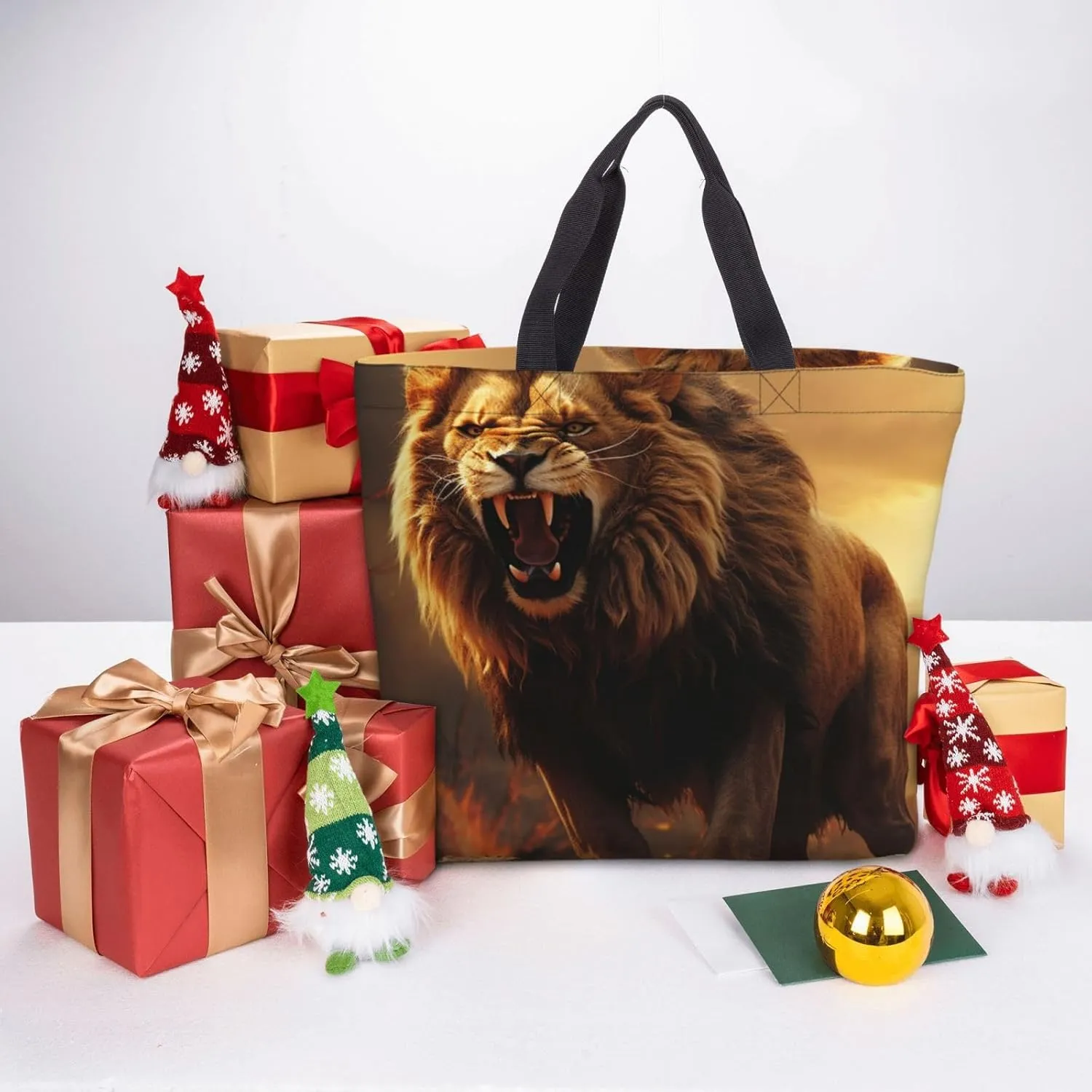Tote Bag for Women Grocery Bag Reusable Shopping Bag Angry Roaring Lion Handbag Foldable Shoulder Bag