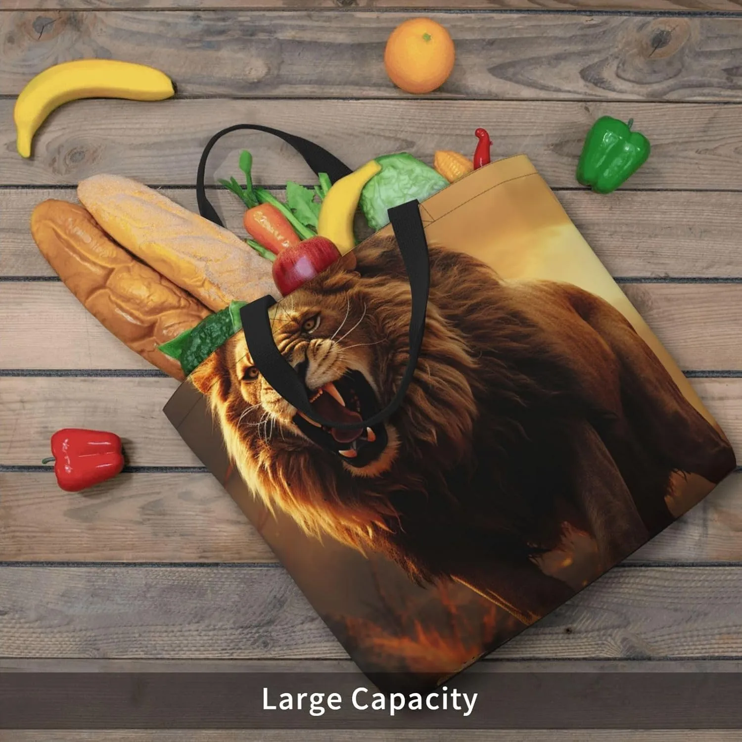 Tote Bag for Women Grocery Bag Reusable Shopping Bag Angry Roaring Lion Handbag Foldable Shoulder Bag