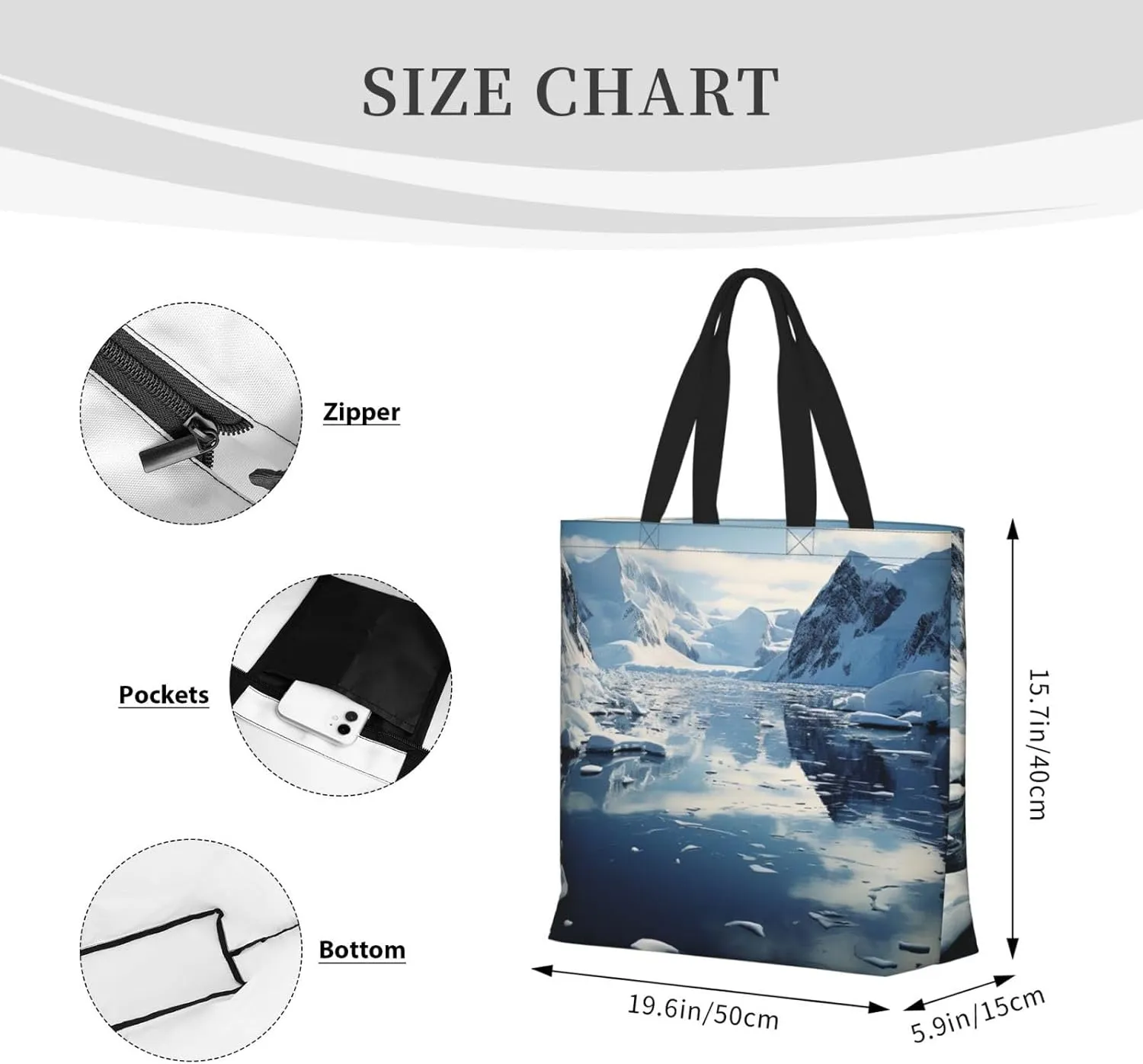 Tote Bag for Women Grocery Bag Reusable Shopping Bag Antarctic Peninsula Handbag Foldable Shoulder Bag