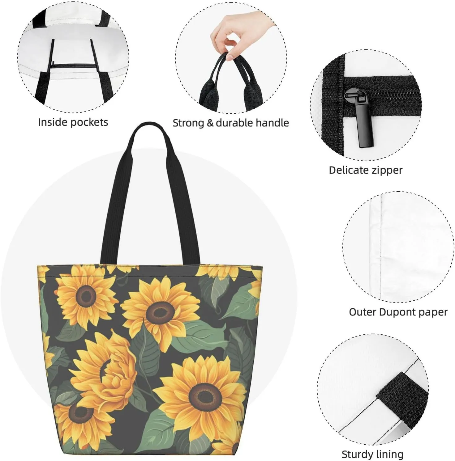 Tote Bag for Women Grocery Bag Reusable Shopping Bag black bird pattern Handbag Foldable Shoulder Bag